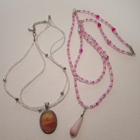 unknown Jewelry - #611.  2 Piece Enamel And Natural Stone Pendant Necklace Bundle